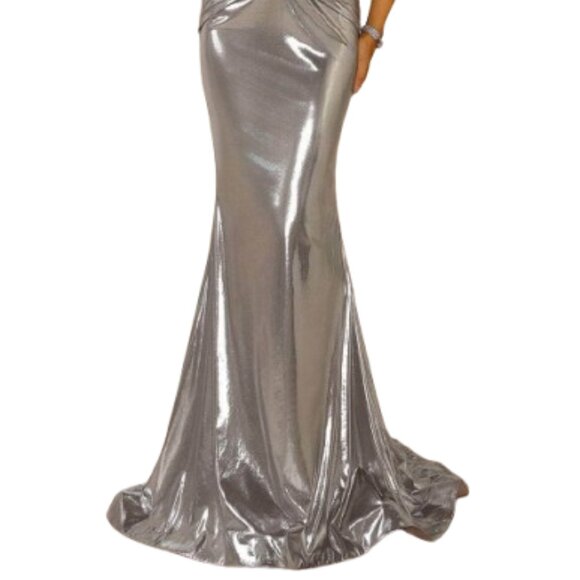 NWT Terani Couture 251E4568 Ruched Formal Gown Silver 6 - Picture 2 of 6